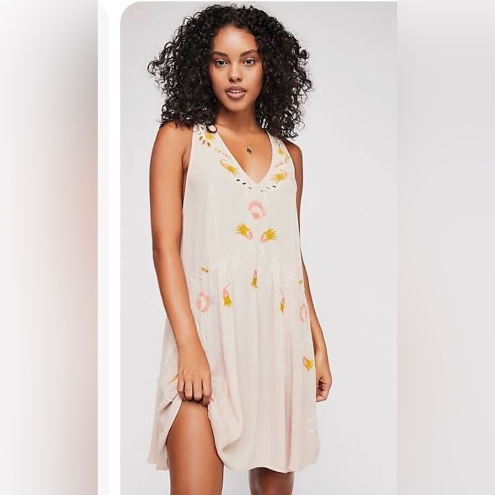 Free People Adelaide embroidered festival dress. Light, flowy tank dress.
